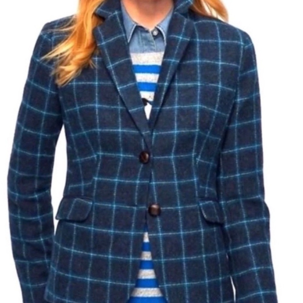 Talbots Women Petite Windowpane Plaid Wool Blend Mallard Lined Blazer Size 16wp